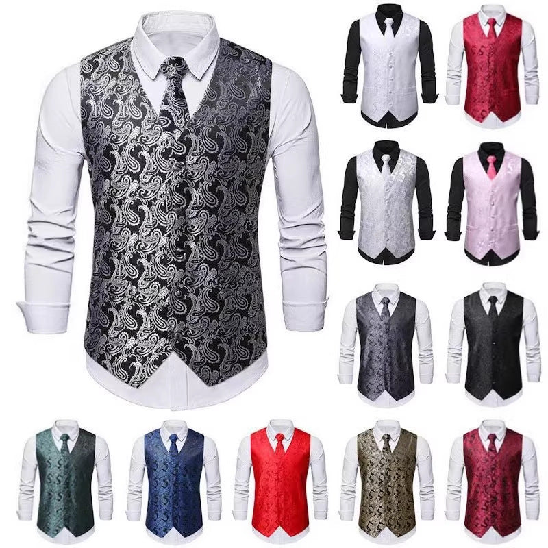 Herren Paisley Satin Anzugweste Set mit Krawatte und Einstecktuch Shop Nory