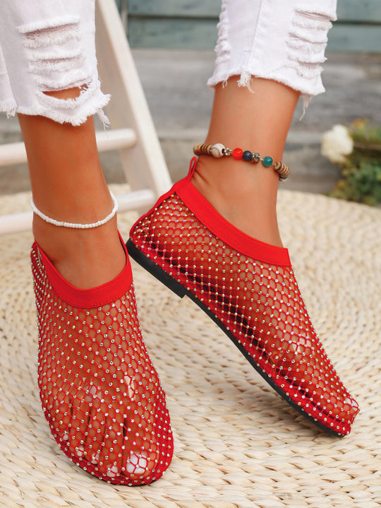 Damen Strick-Netz-Ballerinas mit Schmucksteinbesatz und sockenähnlichem Schaft Shop Nory