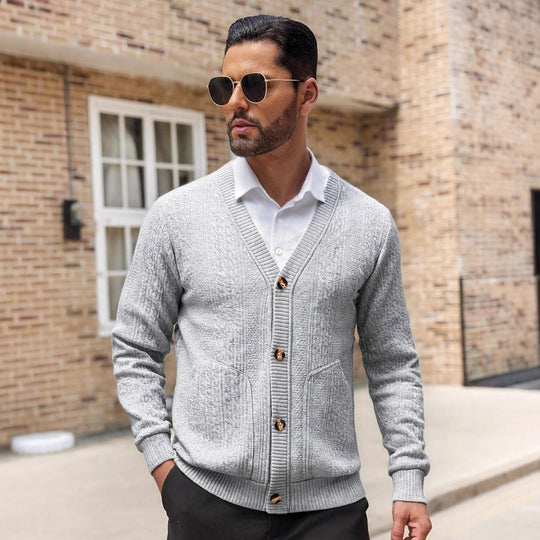 Herren Modischer Strickcardigan mit praktischen Taschen und einzigartiger Textur