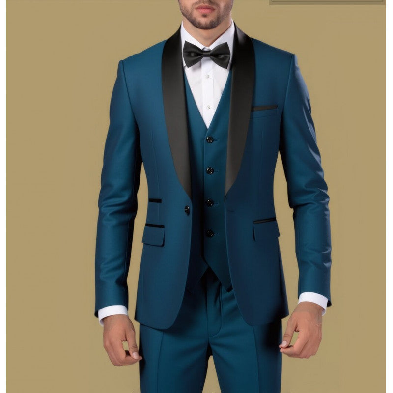 Herren Taillierter Dreiteiliger Smokinganzug mit Schalkragen und Satinrevers Shop Nory