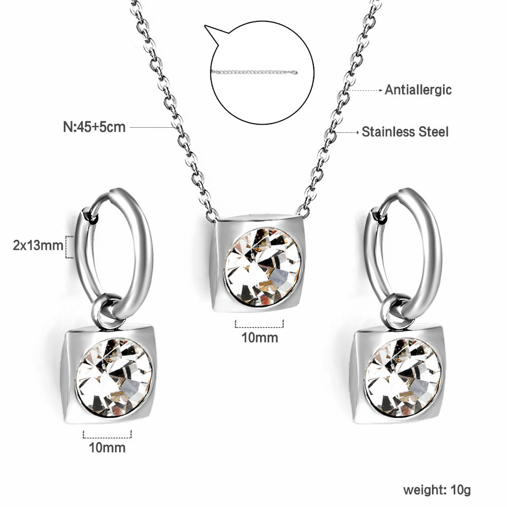 Damen zartes Schmuckset mit rundem Zirkonia-Anhänger und Edelstahlohrringen Shop Nory