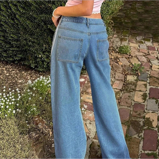 Damen weite High-Waist Denim-Jeans mit seitlichem Kontraststreifen Shop Nory