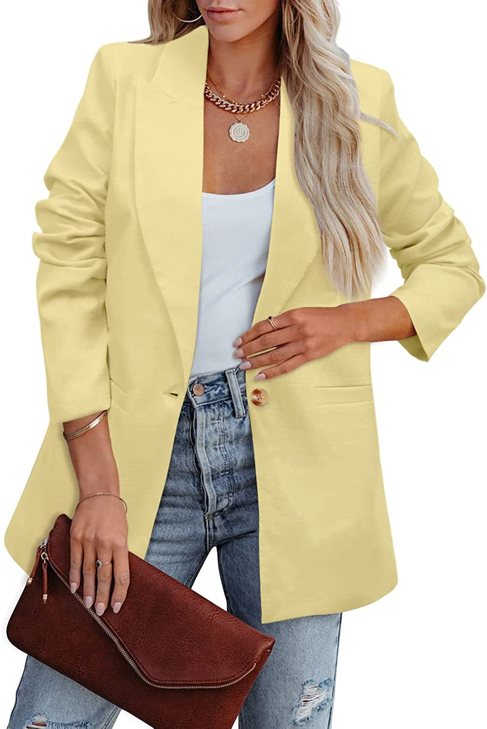Shopnory | Doppelreihiger Blazer mit Gerafften Ärmeln und Taschen