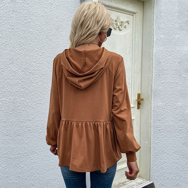 Damen Kapuzenpullover mit schicker Rüsche Shopnory