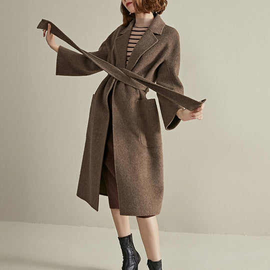Damen Modischer Wollmantel mit Taillengürtel Shop Nory