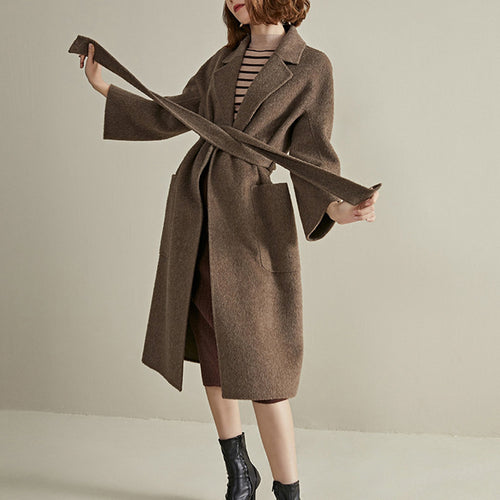 Damen Modischer Wollmantel mit Taillengürtel Shop Nory