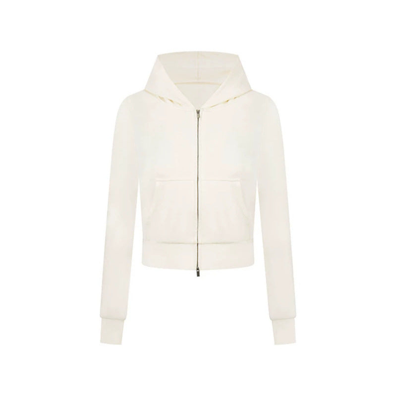 Damen Kurz geschnittene Kapuzenjacke aus Baumwollmix mit zweiseitigem Reißverschluss und Rippbündchen Shop Nory
