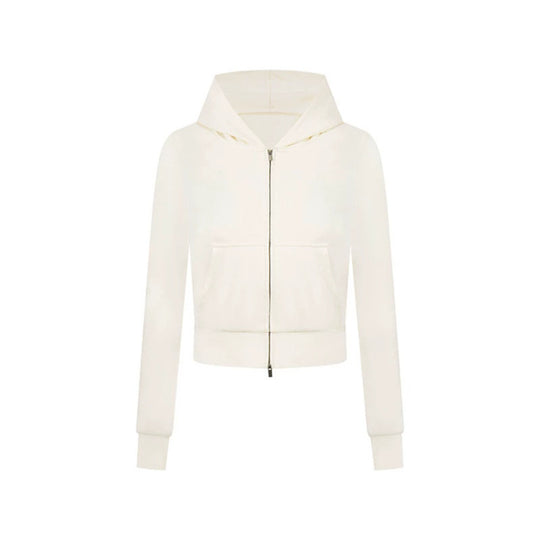 Damen Kurz geschnittene Kapuzenjacke aus Baumwollmix mit zweiseitigem Reißverschluss und Rippbündchen Shop Nory