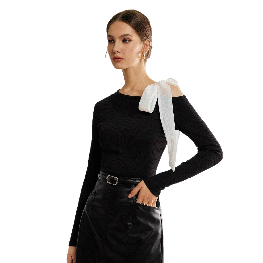 Damen Asymmetrisches One-Shoulder Rippstrick-Top mit Schleifenband Shop Nory