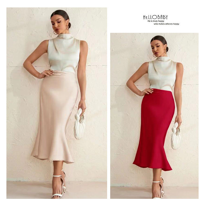 Damen eleganter Midirock mit sanftem Schnitt und hohem Bund