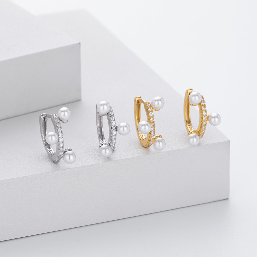 Damen Ohrhänger mit luxuriösen Perlen und funkelnden Zirkonsteinen Shop Nory