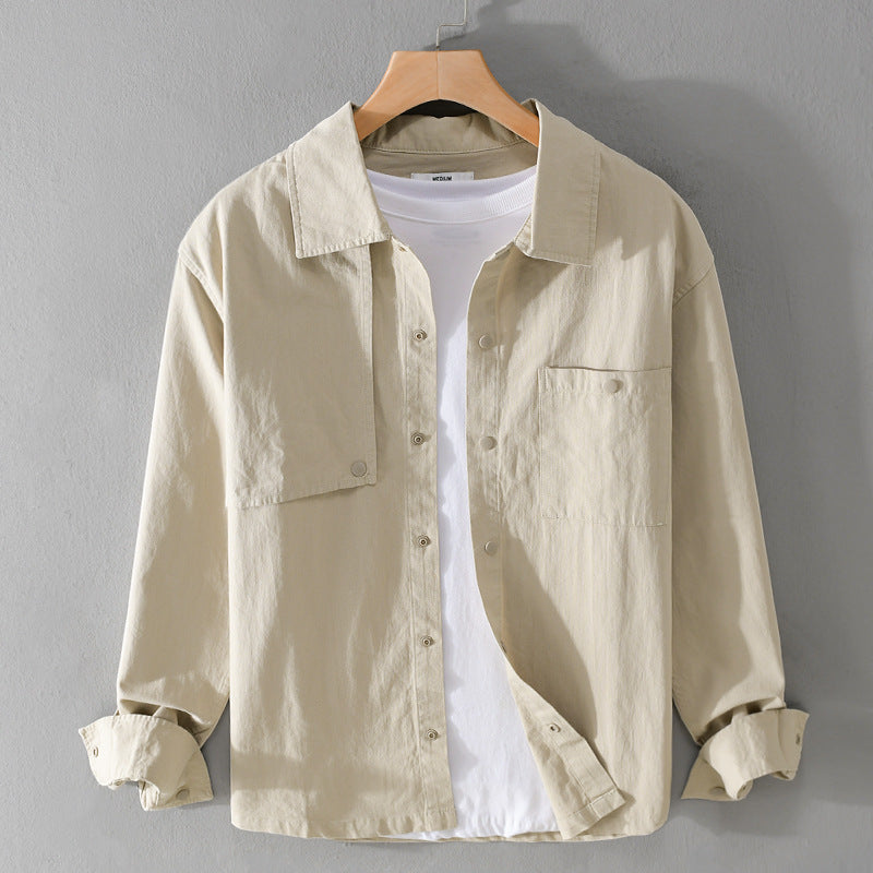 Herren Minimalistisches Baumwoll-Utility-Overshirt mit Druckknopf-Leiste und Brusttaschen Shop Nory