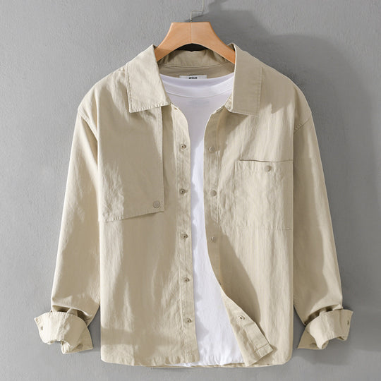 Herren Minimalistisches Baumwoll-Utility-Overshirt mit Druckknopf-Leiste und Brusttaschen Shop Nory