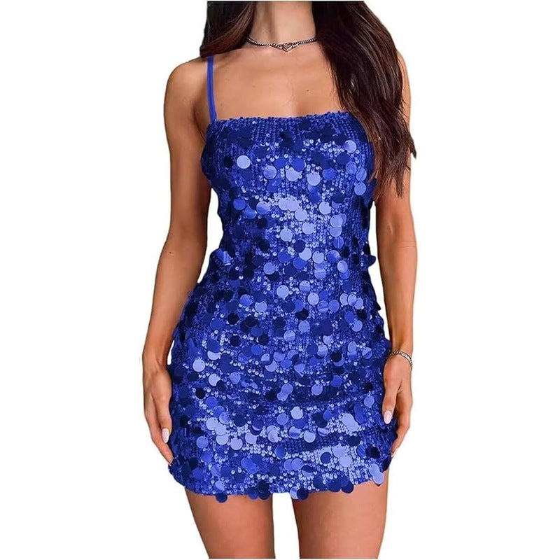 Damen Glitzerndes Minikleid mit Spiralmuster und Spaghettiträgern