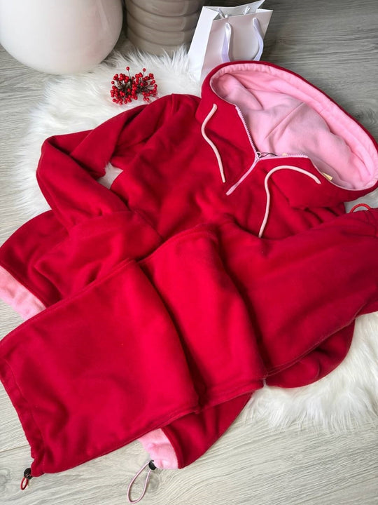 Damen Fleece-Loungewear-Set mit halbem Frontzip, gefütterter Kapuze und hochgeschnittener Komforthose Shop Nory