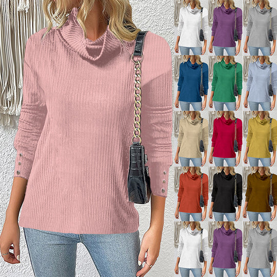 Damen Rippschneider Rollkragenpullover mit 3/4-Ärmeln und dekorativer Knopfleiste Shop Nory