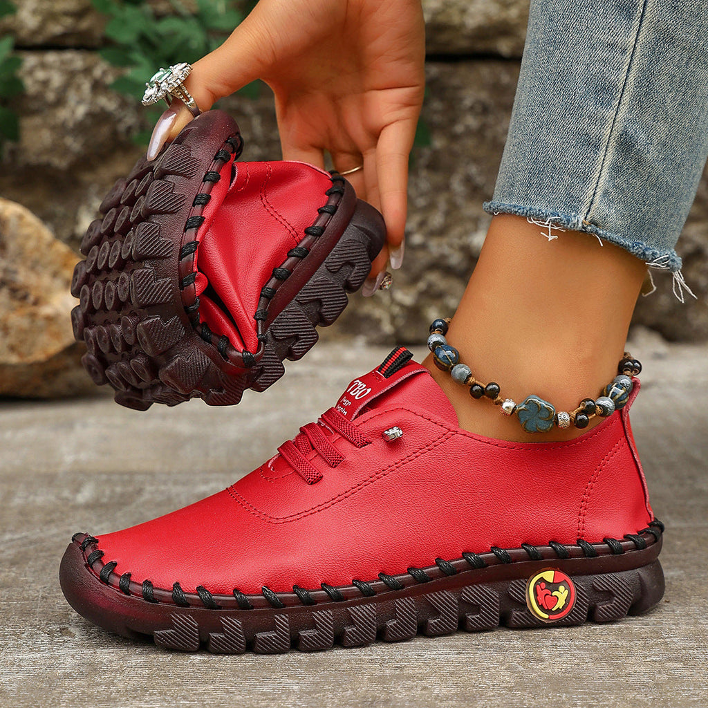 Damen Freizeit-Leder-Sneaker mit elastischen Schnürsenkeln und rutschfester Sohle