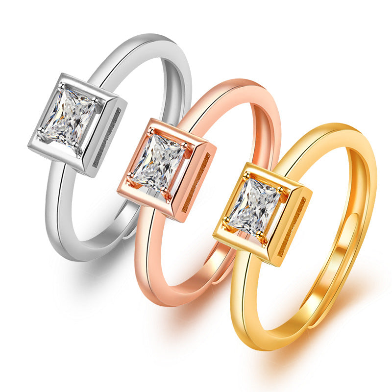 Damen eleganter Verlobungsring mit quadratischem Zirkonia-Besatz Shop Nory