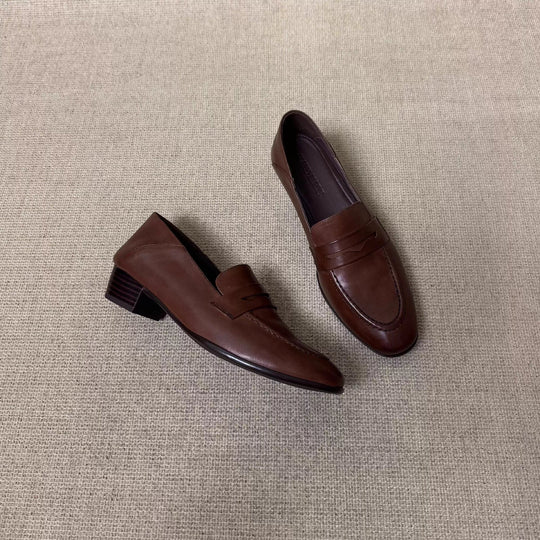 Damen Glattleder-Loafer mit niedrigem Blockabsatz und klassischem Penny-Steg Shop Nory