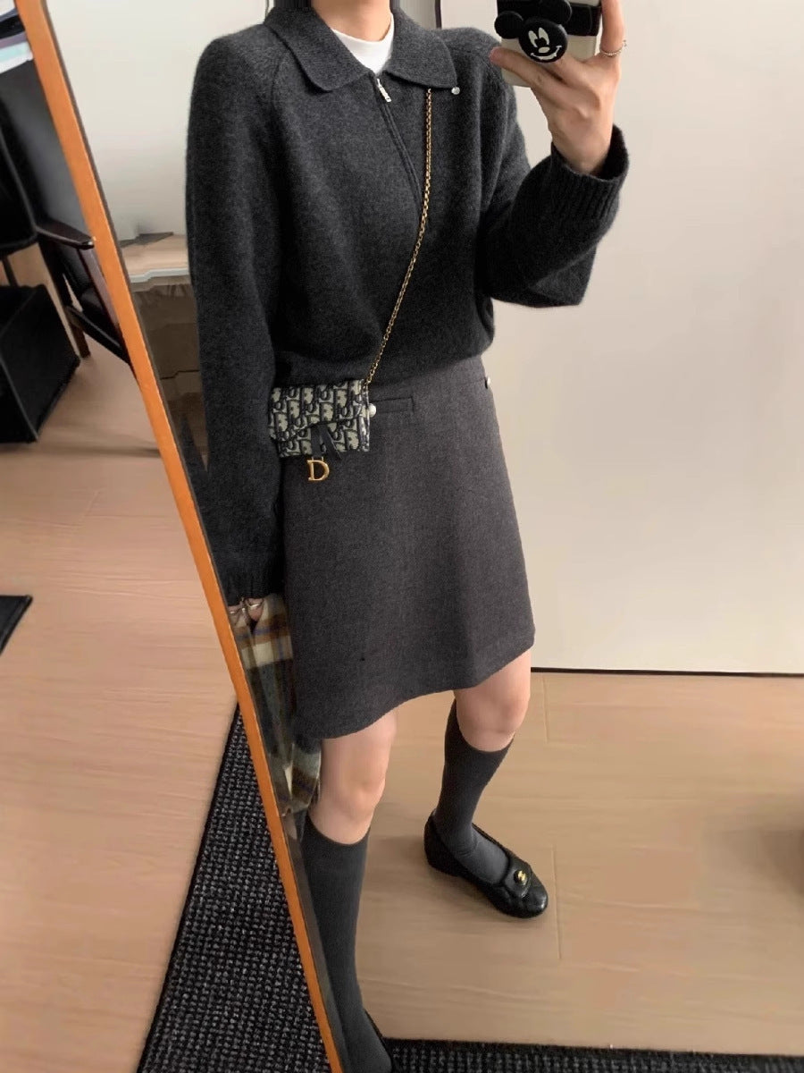 Damen Kurzzip-Polo-Pullover aus flauschigem Wollmix mit kastiger Silhouette Shop Nory