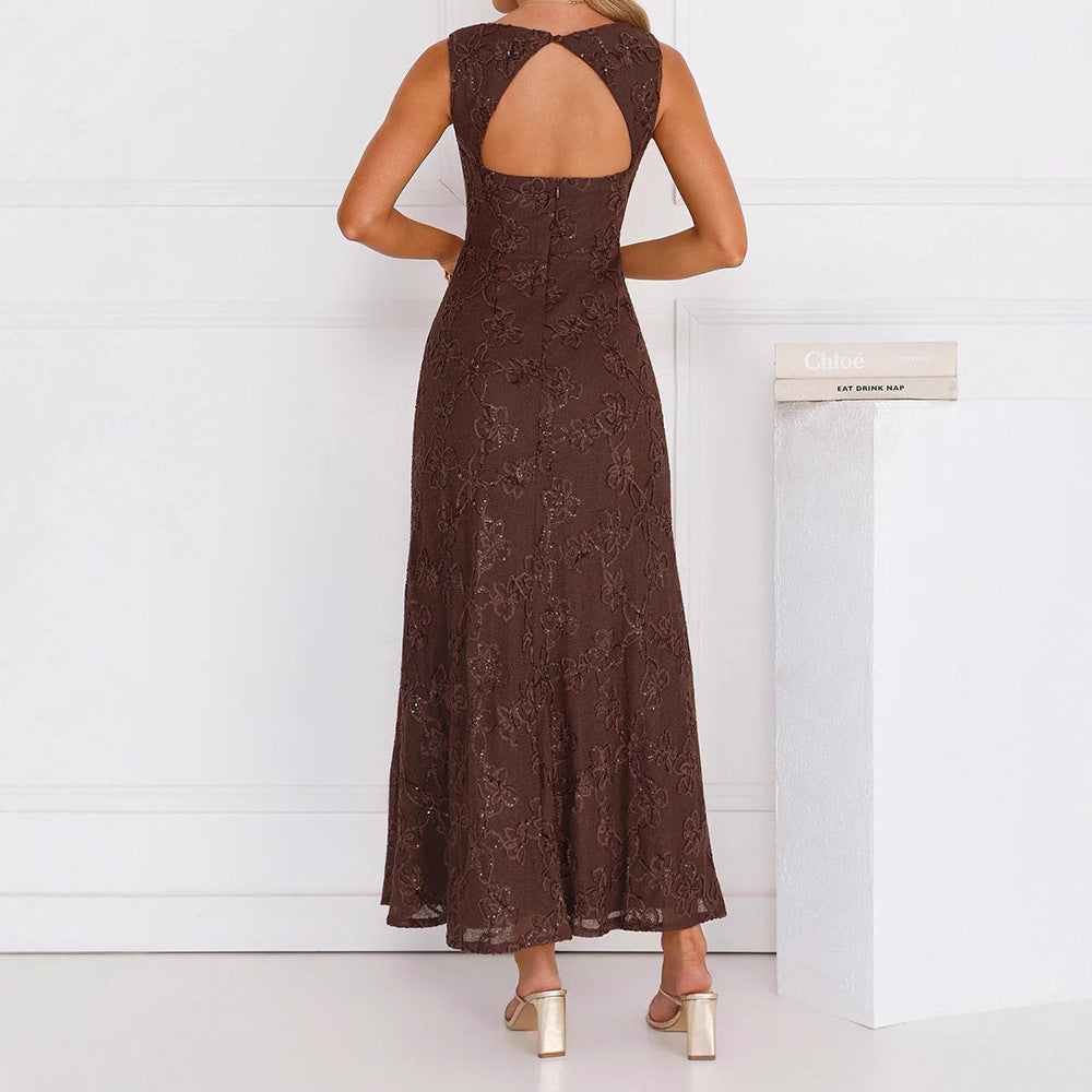 Damen Elegantes Maxikleid mit floralen Spitzenapplikationen Shopnory