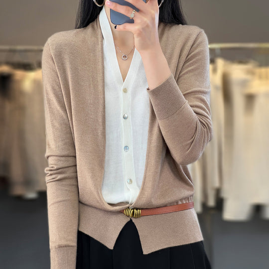 Damen Leichter Offener Feinstrick-Cardigan mit asymmetrischer Zipfelkante und taillierter Silhouette Shop Nory