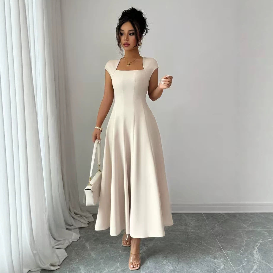 Damen Elegantes Maxikleid mit rechteckigem Ausschnitt und fließendem Rock