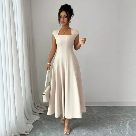 Damen Elegantes Maxikleid mit rechteckigem Ausschnitt und fließendem Rock