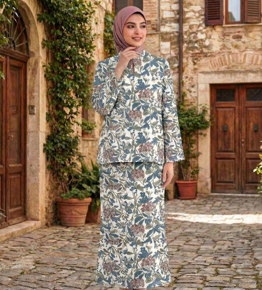 Damen Zweiteiliges Modest-Set aus Tunika mit Stehkragen und geradem Maxirock mit Blumenprint Shop Nory