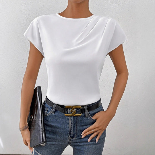 Damen Elegantes Kurzarm-Top mit modernem Schnitt und fließendem Stoff