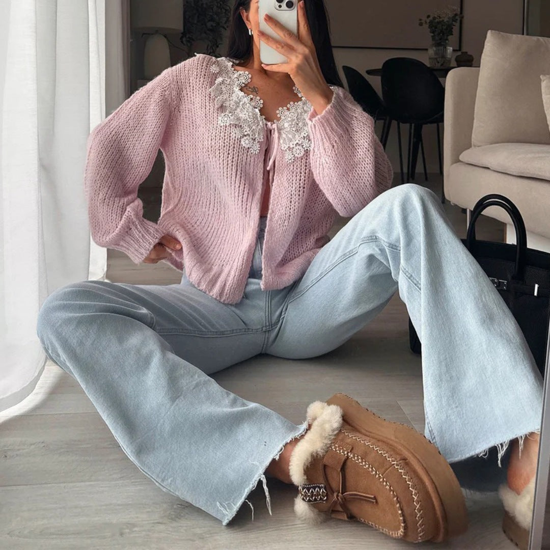 Damen Kuscheliger Mohair-Cardigan mit Zierblumen-Applikationen Shop Nory