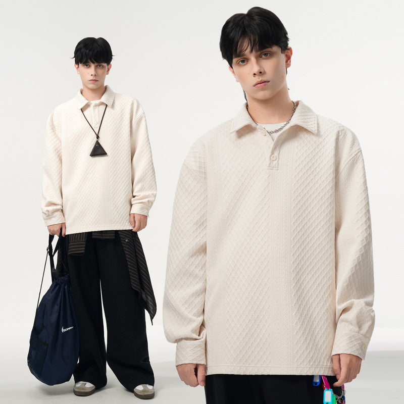 Herren Oversize-Poloshirt-Sweatshirt mit diamantstruktur, verlängertem Schnitt und Polokragen Shop Nory