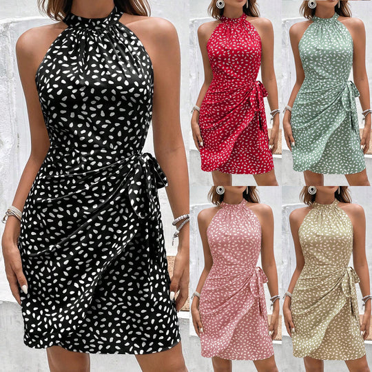 Damen Neckholder-Wickelkleid aus leichtem Satin mit Bindegürtel Shop Nory