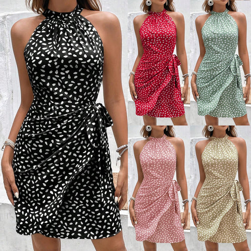 Damen Neckholder-Wickelkleid aus leichtem Satin mit Bindegürtel Shop Nory