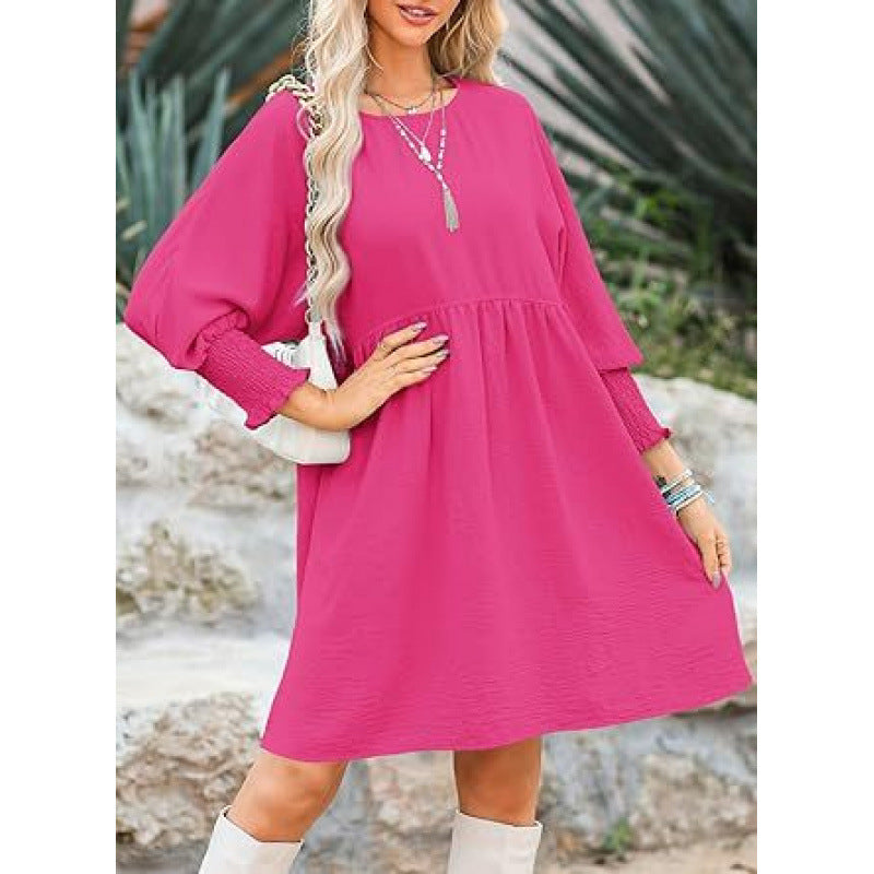 Damen Lockeres Babydoll-Kleid mit Ballonärmeln und geraffter Taille Shop Nory