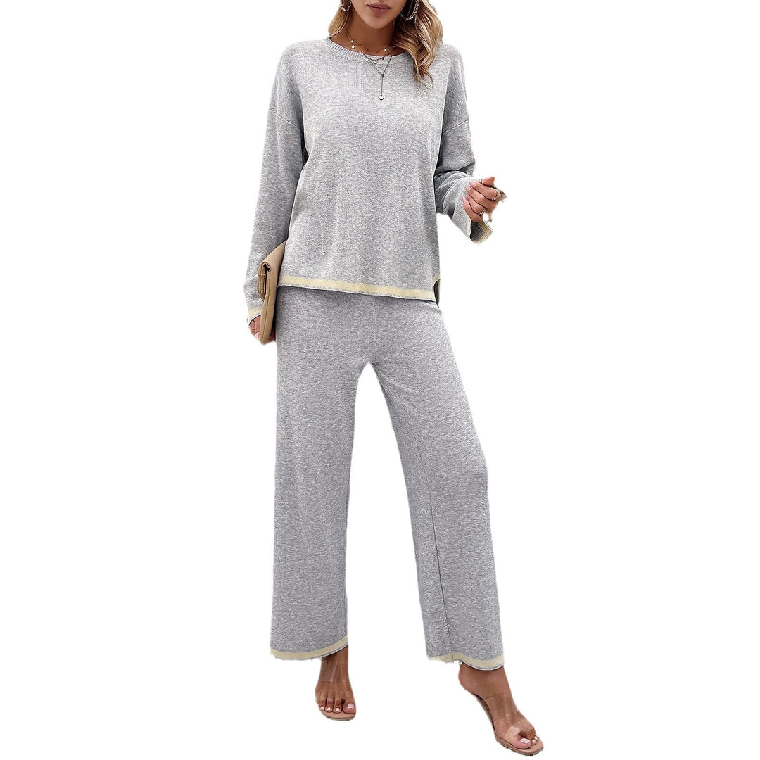 Damen nan entspanntes Lounge-Set mit weichem Rundhalsausschnitt, Kontrastpaspel und weiter Palazzohose Shop Nory