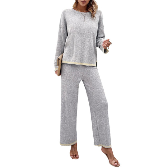 Damen nan entspanntes Lounge-Set mit weichem Rundhalsausschnitt, Kontrastpaspel und weiter Palazzohose Shop Nory