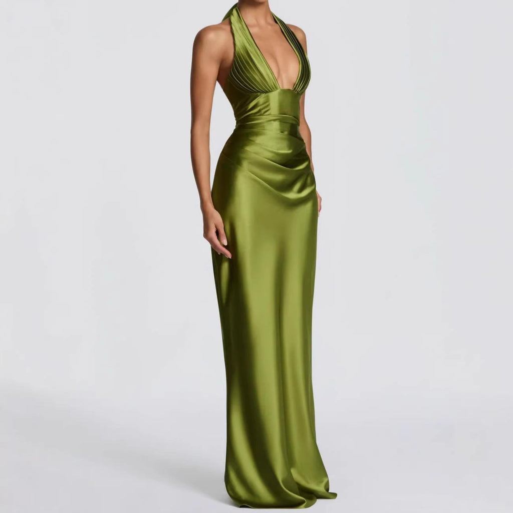 Damen Elegantes langes Abendkleid mit tiefem V-Ausschnitt Shopnory
