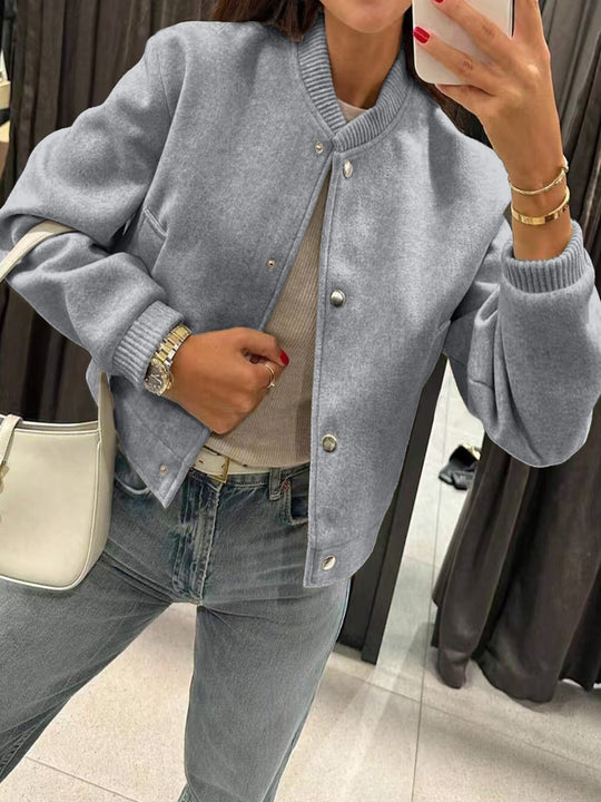 Damen Kurzjacke im Bomberstil aus Teddyfleece mit Rippbündchen Shop Nory