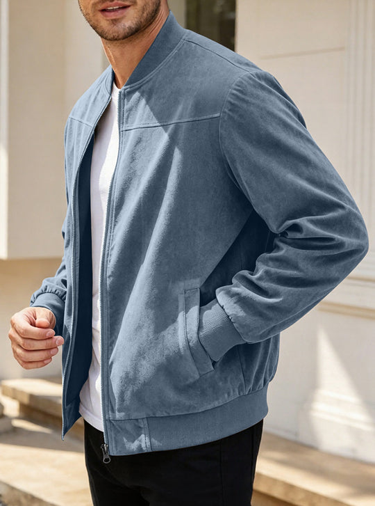 Herren Leichte Bomberjacke im Velours-Look mit Reißverschluss und Rippbündchen Shop Nory