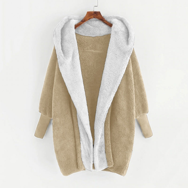 Damen Oversized Kunstfell-Kapuzenmantel mit kontrastierender Teddy-Innenseite und Rippbündchen Shop Nory