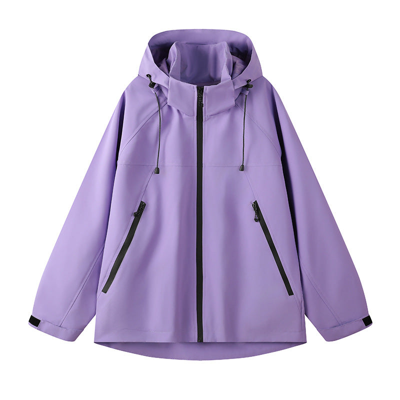 Damen technische Outdoor-Jacke mit verstellbarer Kapuze und funktionalen Reißverschlusstaschen Shopnory