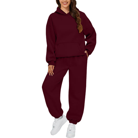 Damen nan gemütliches French-Terry Loungewear-Set mit doppellagiger Kapuze, Kängurutasche und elastischem Knöchel-Jogger Shop Nory