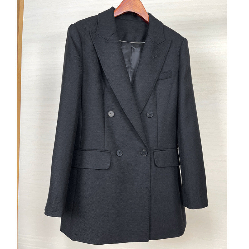 Damen Taillierter Longline-Blazer mit doppelreihiger Knopfleiste und Pattentaschen Shop Nory