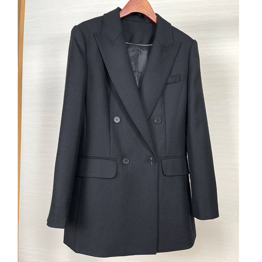Damen Taillierter Longline-Blazer mit doppelreihiger Knopfleiste und Pattentaschen Shop Nory