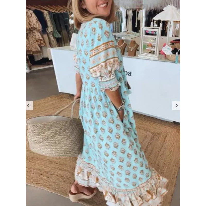 Damen Boho-Stil Kleid mit geflochtener Schnürung und handgefertigten Details