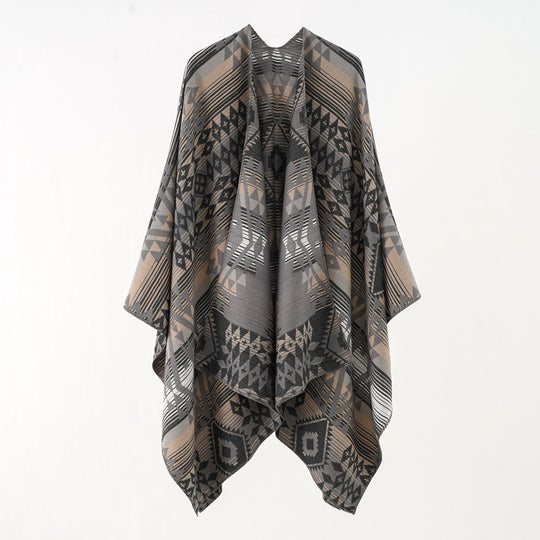 Damen Oversize-Überwurf im gewebten Ethno-Jacquard mit asymmetrischem Zipfelsaum Shop Nory