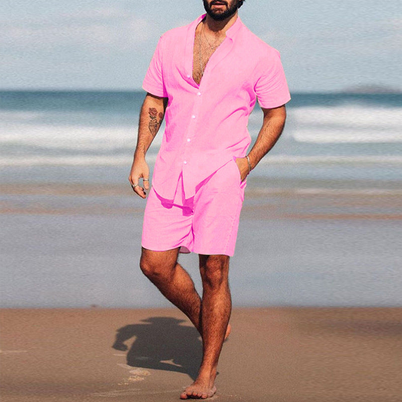 Herren nan zweiteiliges Sommerfreizeitensemble mit offenem Hemdkragen und lockeren knielangen Shorts Shopnory