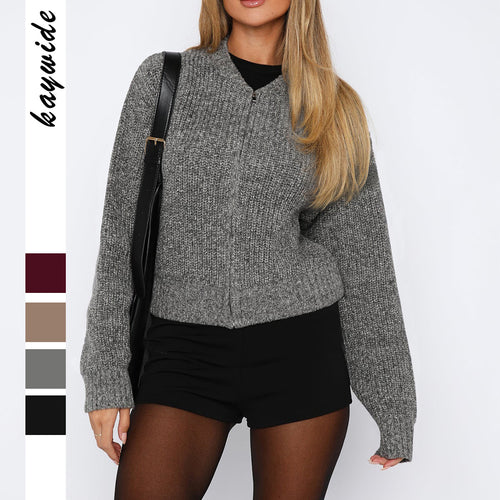 Damen nan kurzes Zip-Strickoberteil mit geripptem Saum, überschnittener Schulter und weichem Wollmix Shop Nory