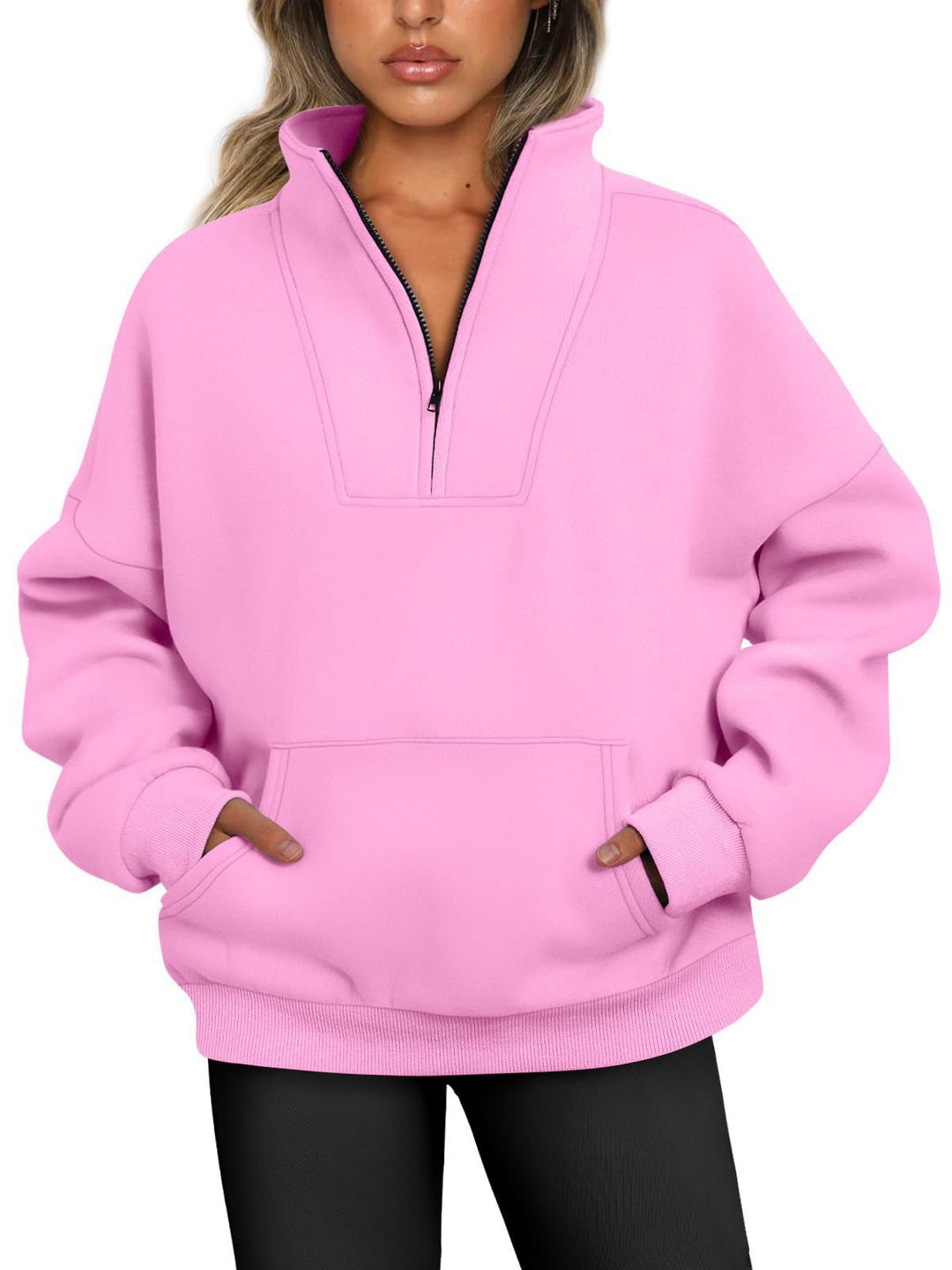 Damen nan oversized Halbzip-Hoodie mit hohem Stehkragen, Kängurutasche und gerippten Bündchen Shop Nory